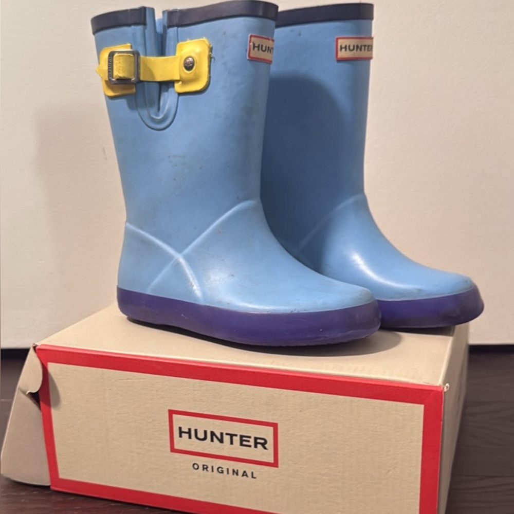 Hunter Kids Blue and Yellow Boots